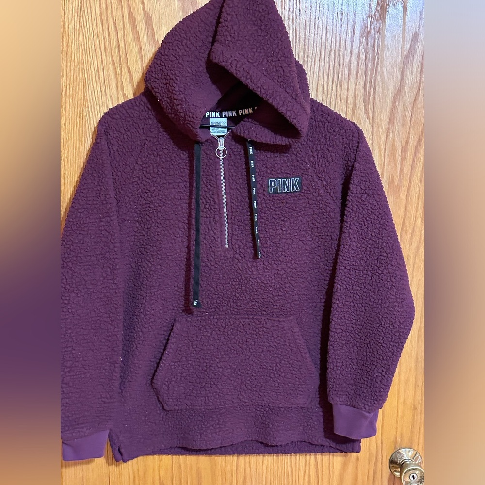 PINK Victoria’s Secret‎ fleece 1/4 zip over sized hoodie sz XS